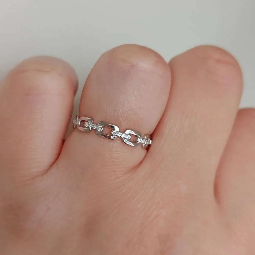 925 Sterling Silver Links Ring - Picture 7 of 8